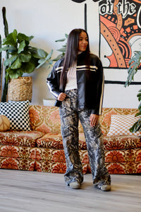 High-Rise Dark Camo Wide Leg Jeans