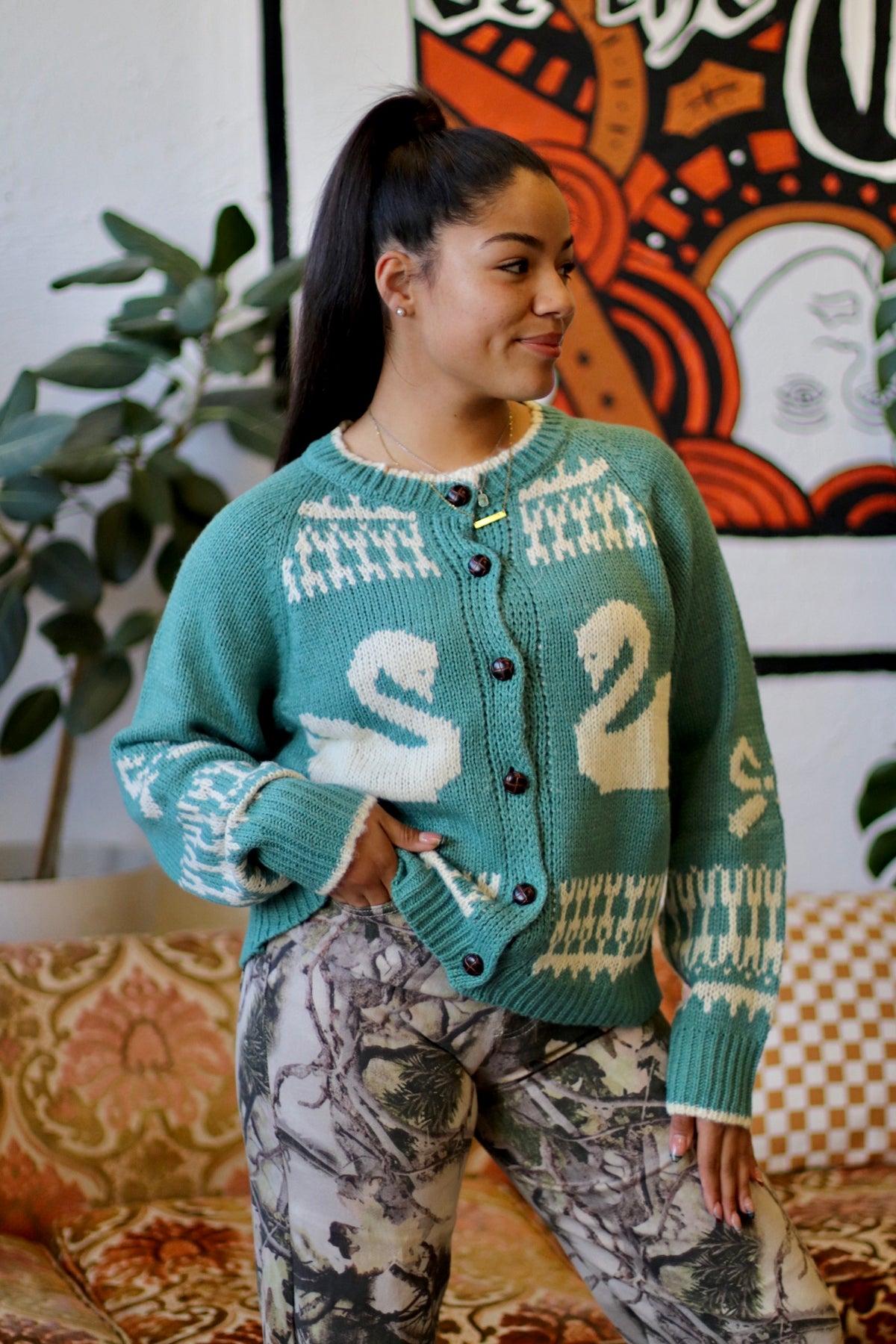 Swan Knit Cardigan + Light Blue