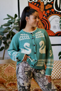 Swan Knit Cardigan + Light Blue