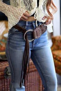 Brown Double Ring Fringe Belt