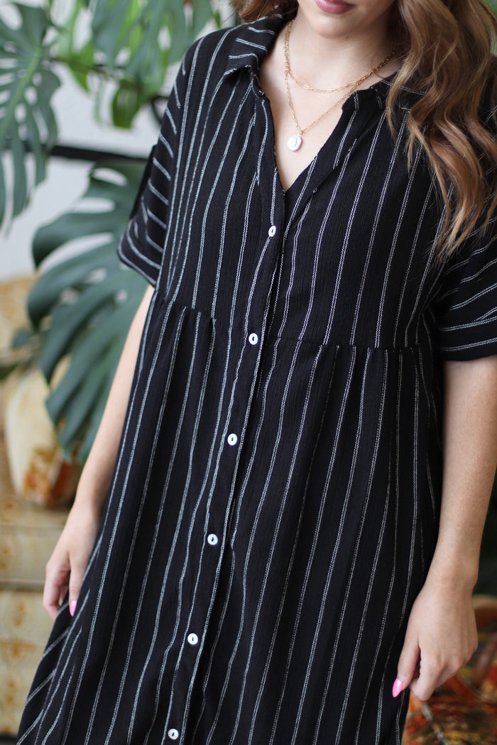 Wander Striped Black Midi Dress
