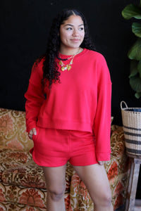Cozy Sweatshirt & Shorts Set + Red