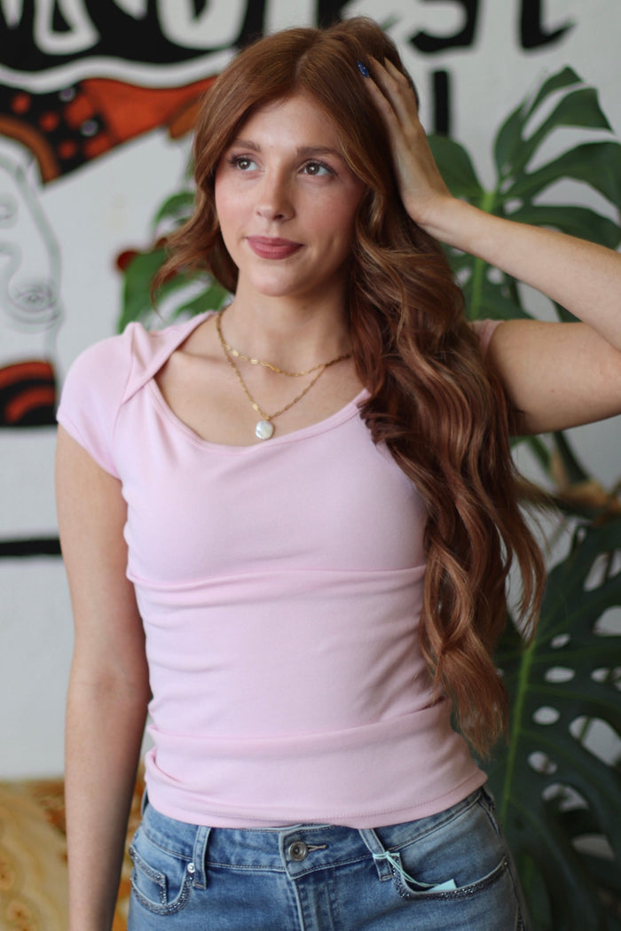 Lucy Basic Pink Cap Sleeve Top