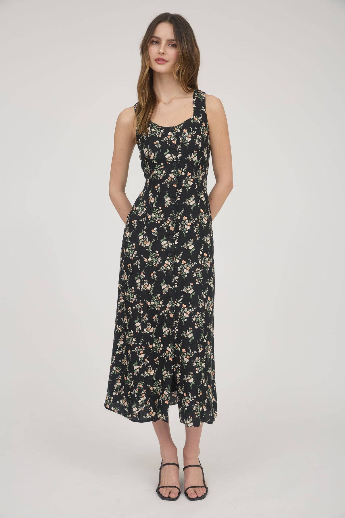 Gilly Black Floral Midi Dress