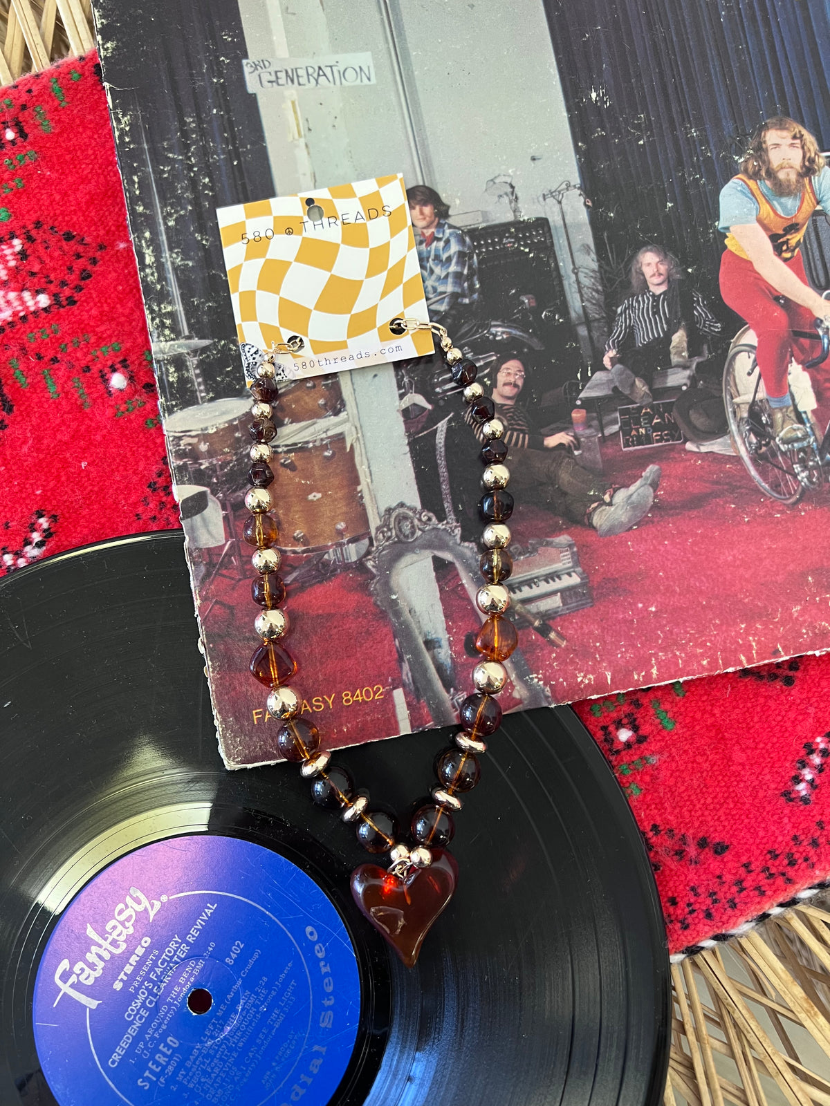 Chunky Brown Beaded Heart Necklace