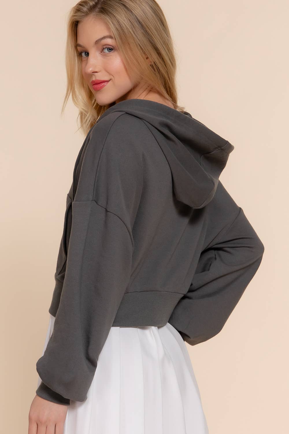 Casual Grey Zip Up Hoodie Jacket