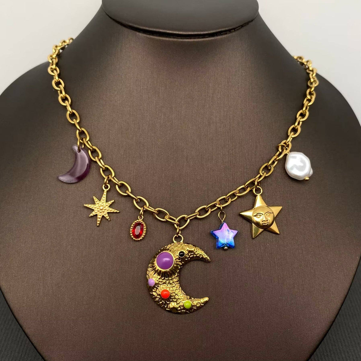 Star Moon Charm 18K GP Necklace