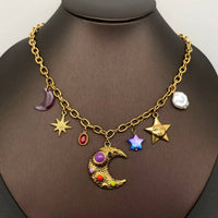 Star Moon Charm 18K GP Necklace