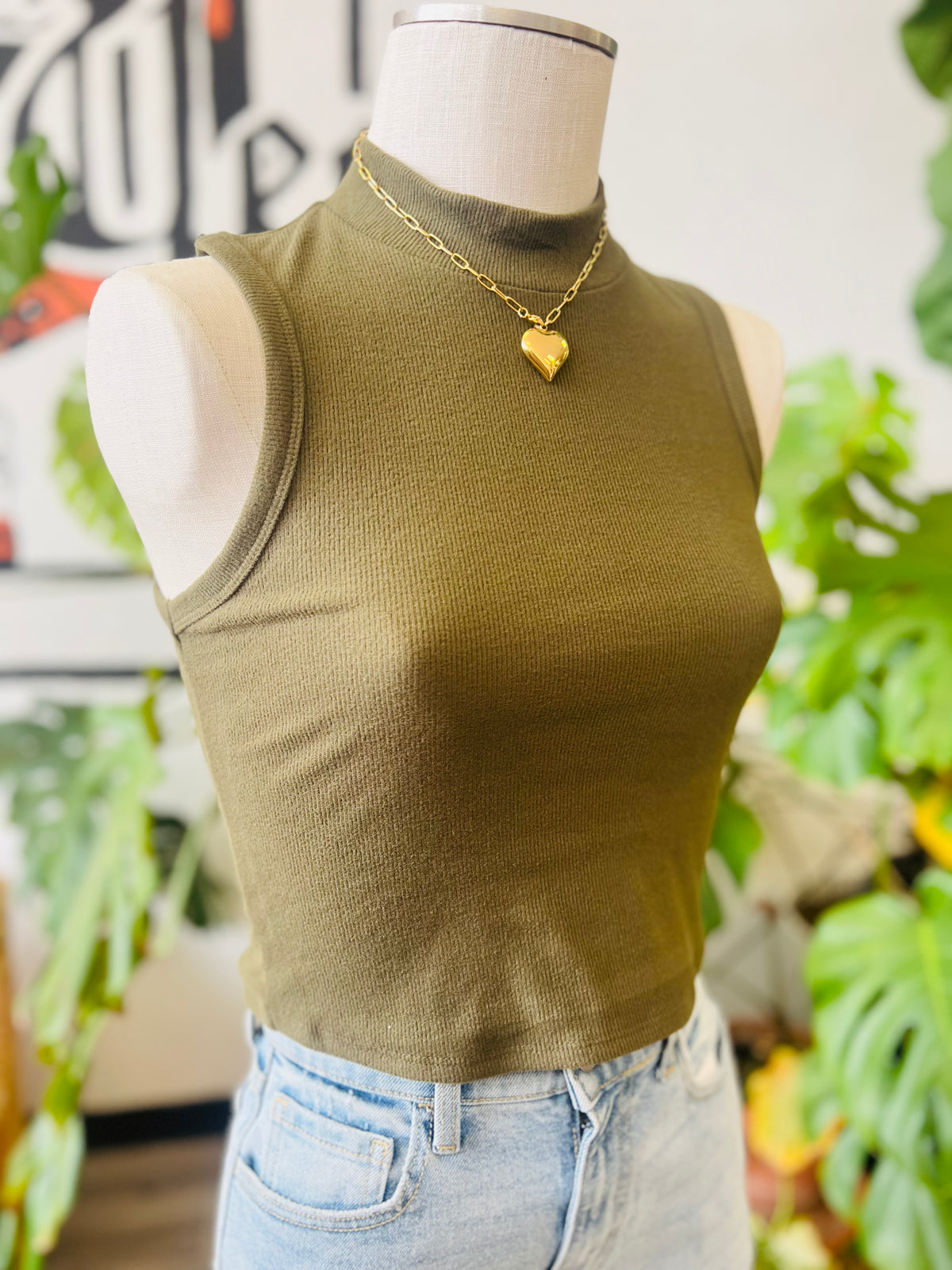 Soft Mock Neck Tank + Olive