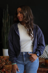 Casual Navy Zip Up Hoodie Jacket