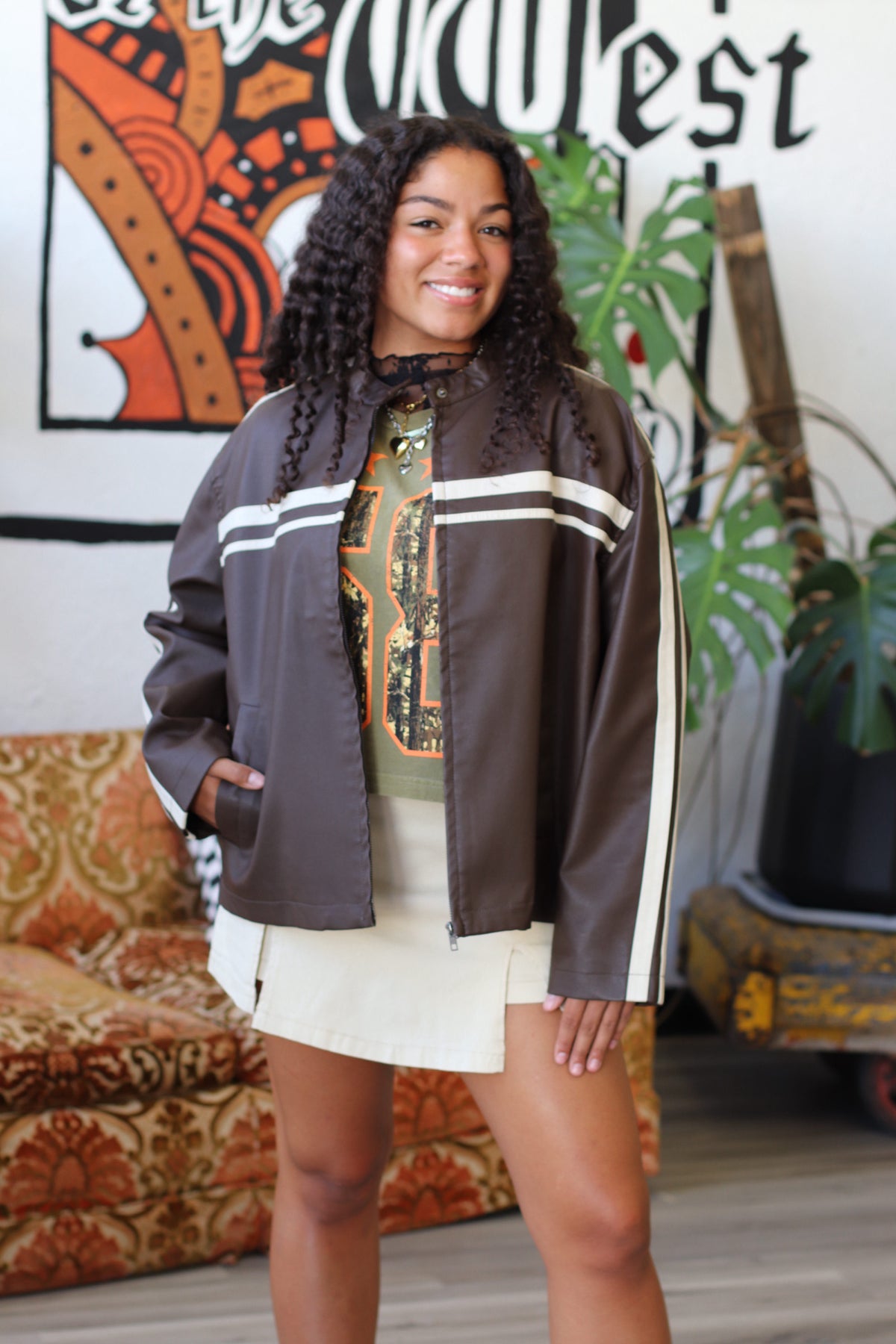 Moto Leather Jacket + Brown