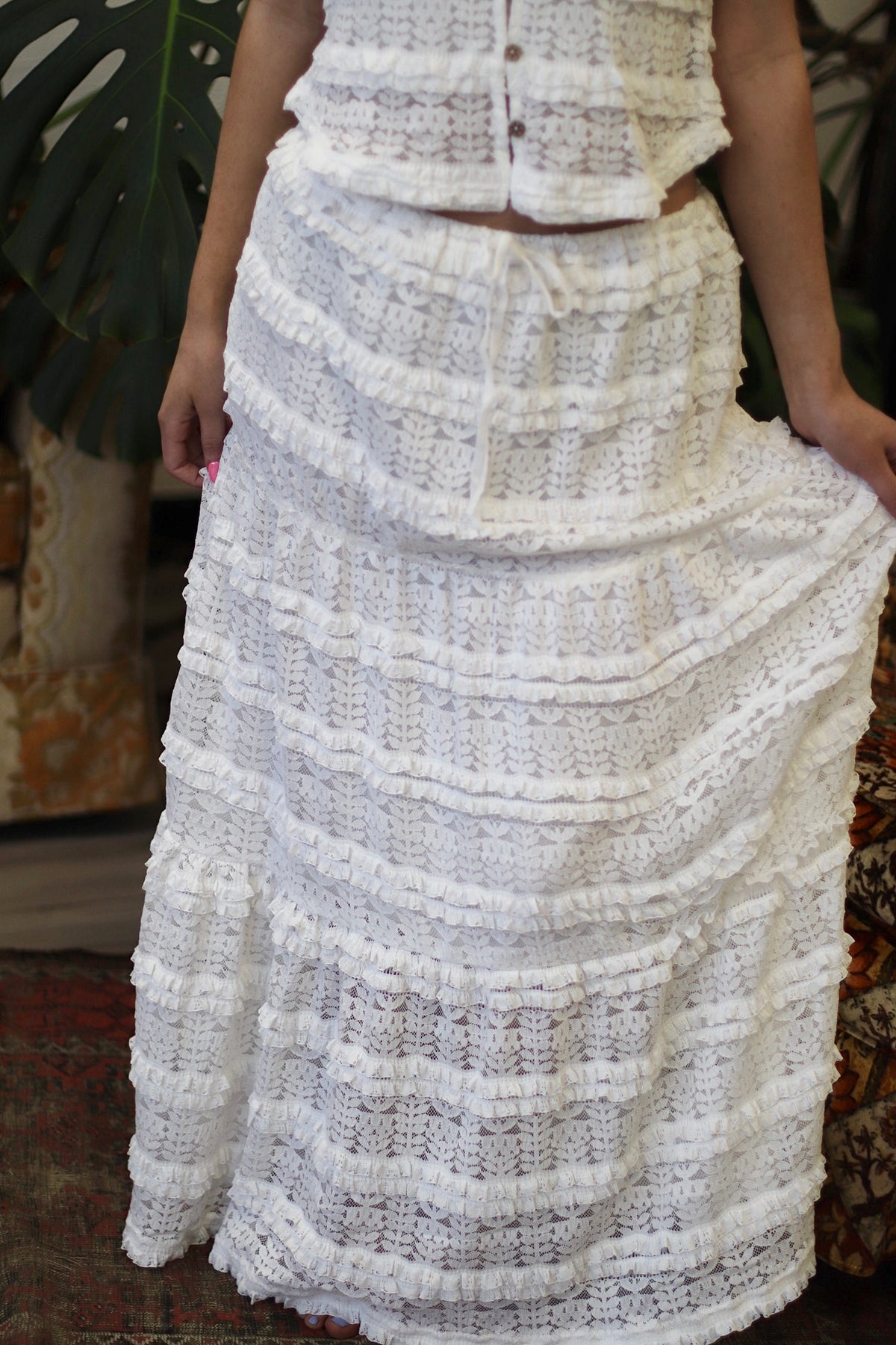 Prairie Grunge White Lace Midi Skirt
