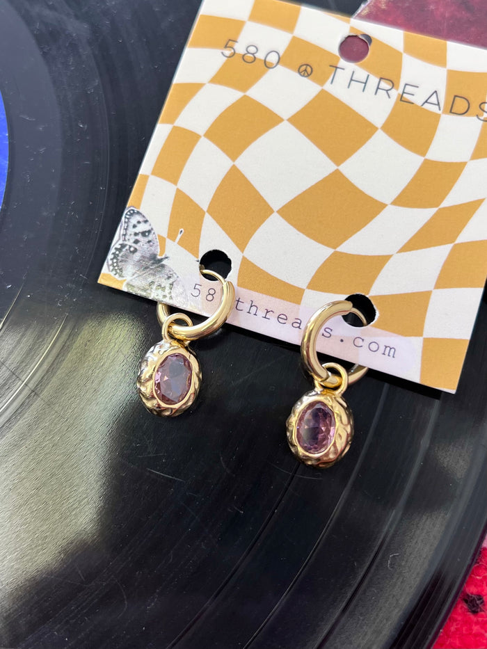 Pink Zircon Inlaid 18K Gold Plated S.Steel Huggie Earrings