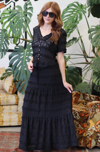 Black Prairie Grunge Midi Skirt