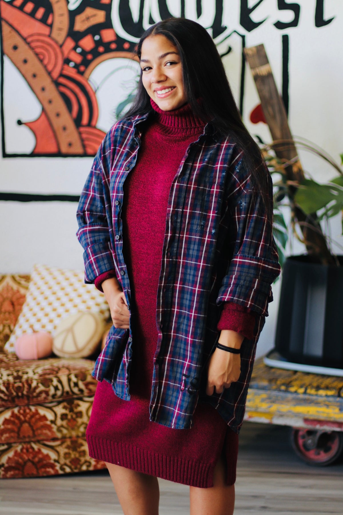 Turtle Neck Midi Dress + Cabernet