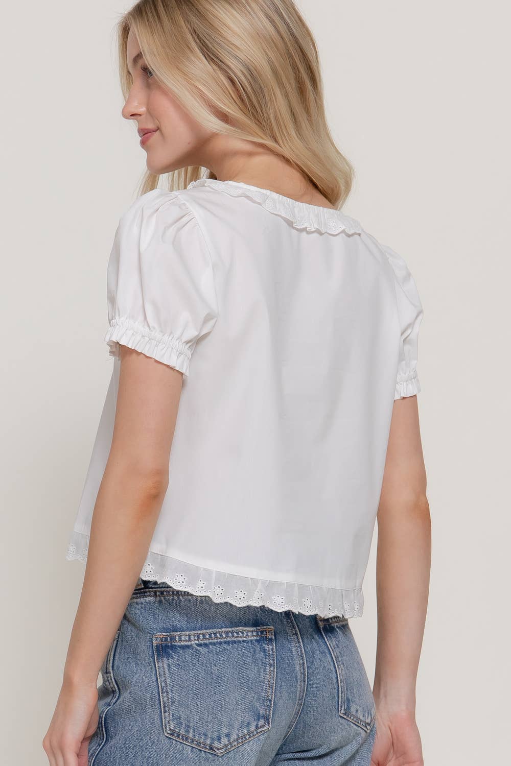 Bree White Short Sleeve Square Neck Blouse