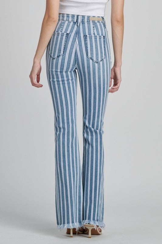 Striped High Rise Bell Bottoms