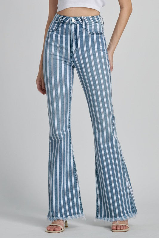 Striped High Rise Bell Bottoms