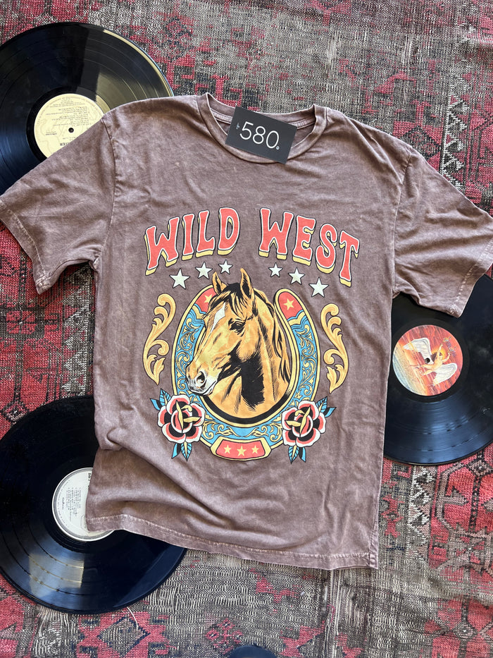 Mocha Mineral Wash Wild West Graphic Tee