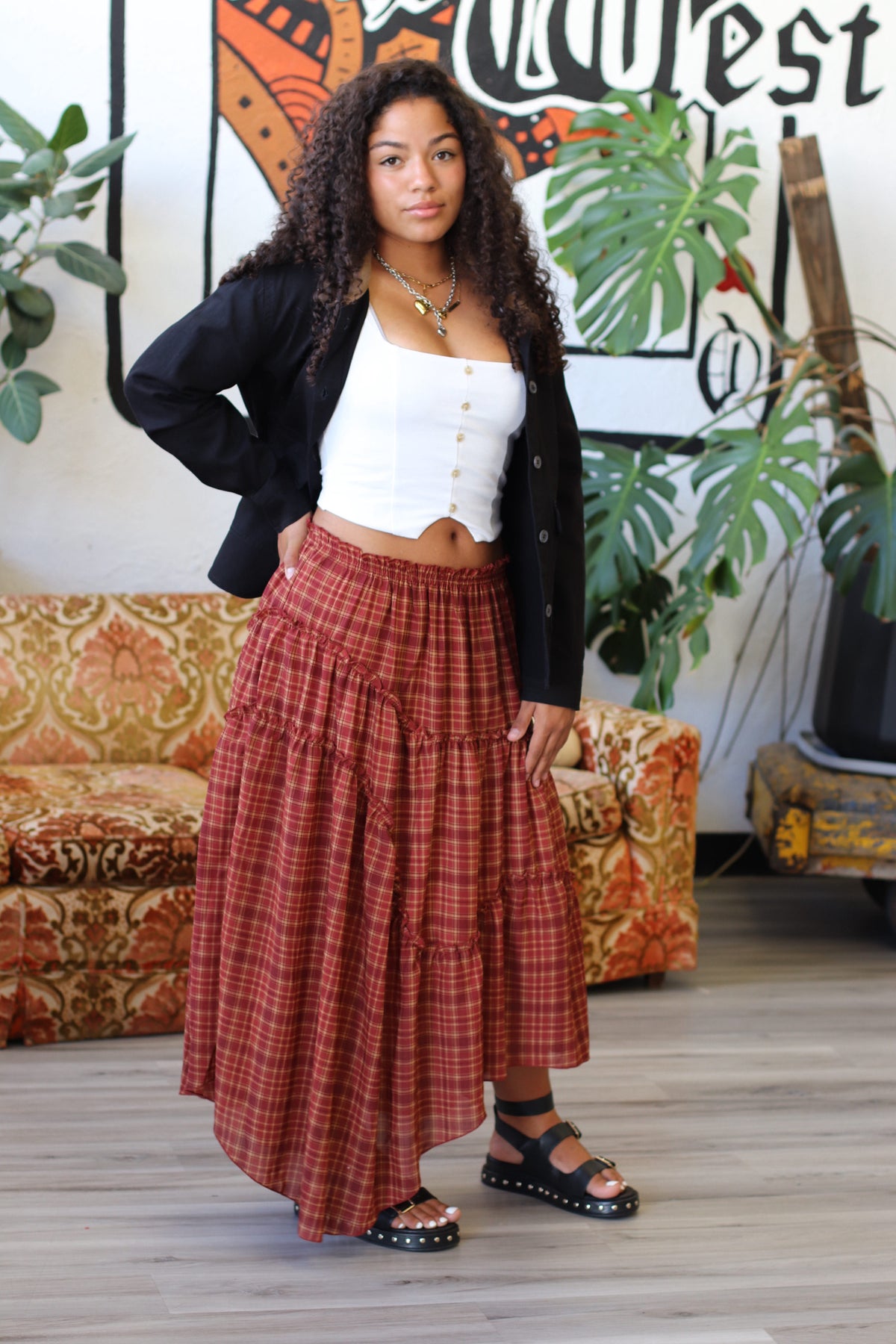 Apple Cider Plaid Midi Skirt