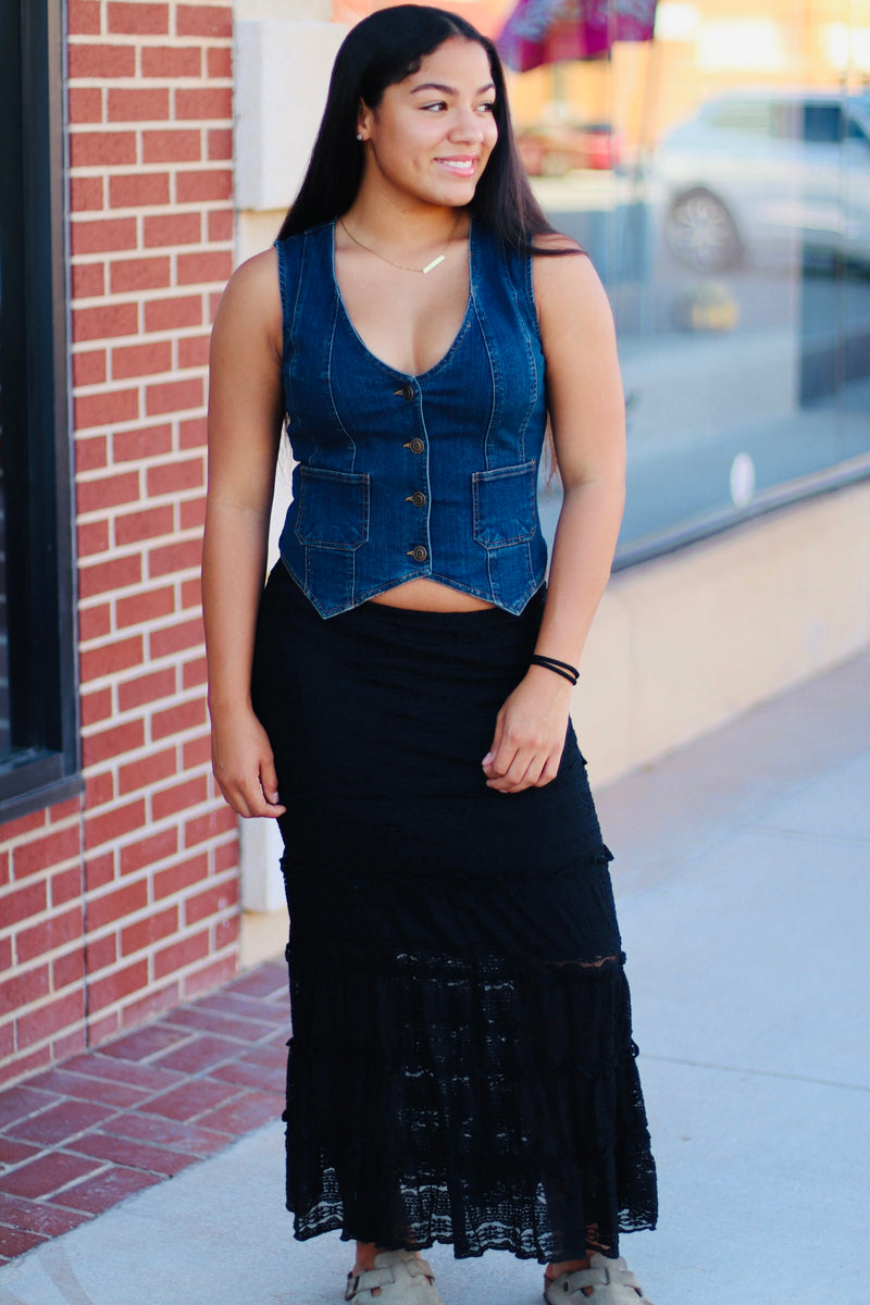 Melanie Mermaid Midi Skirt + Black