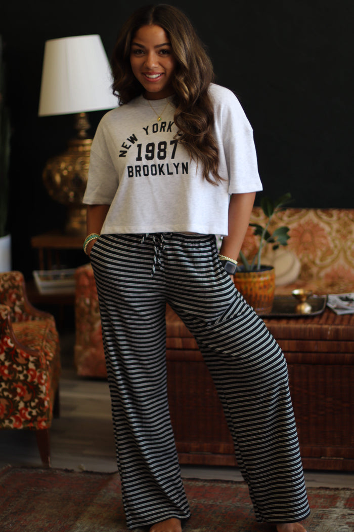 Black Striped Wide Leg Lounge Pants