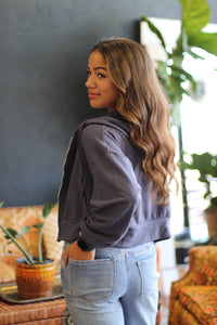 Casual Navy Zip Up Hoodie Jacket