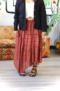 Apple Cider Plaid Midi Skirt