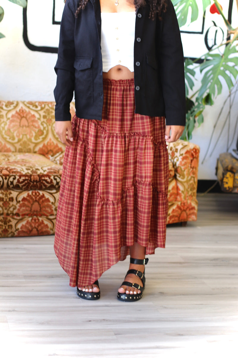 Apple Cider Plaid Midi Skirt