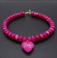 Pink Heart Pendant Resin Beaded Necklace