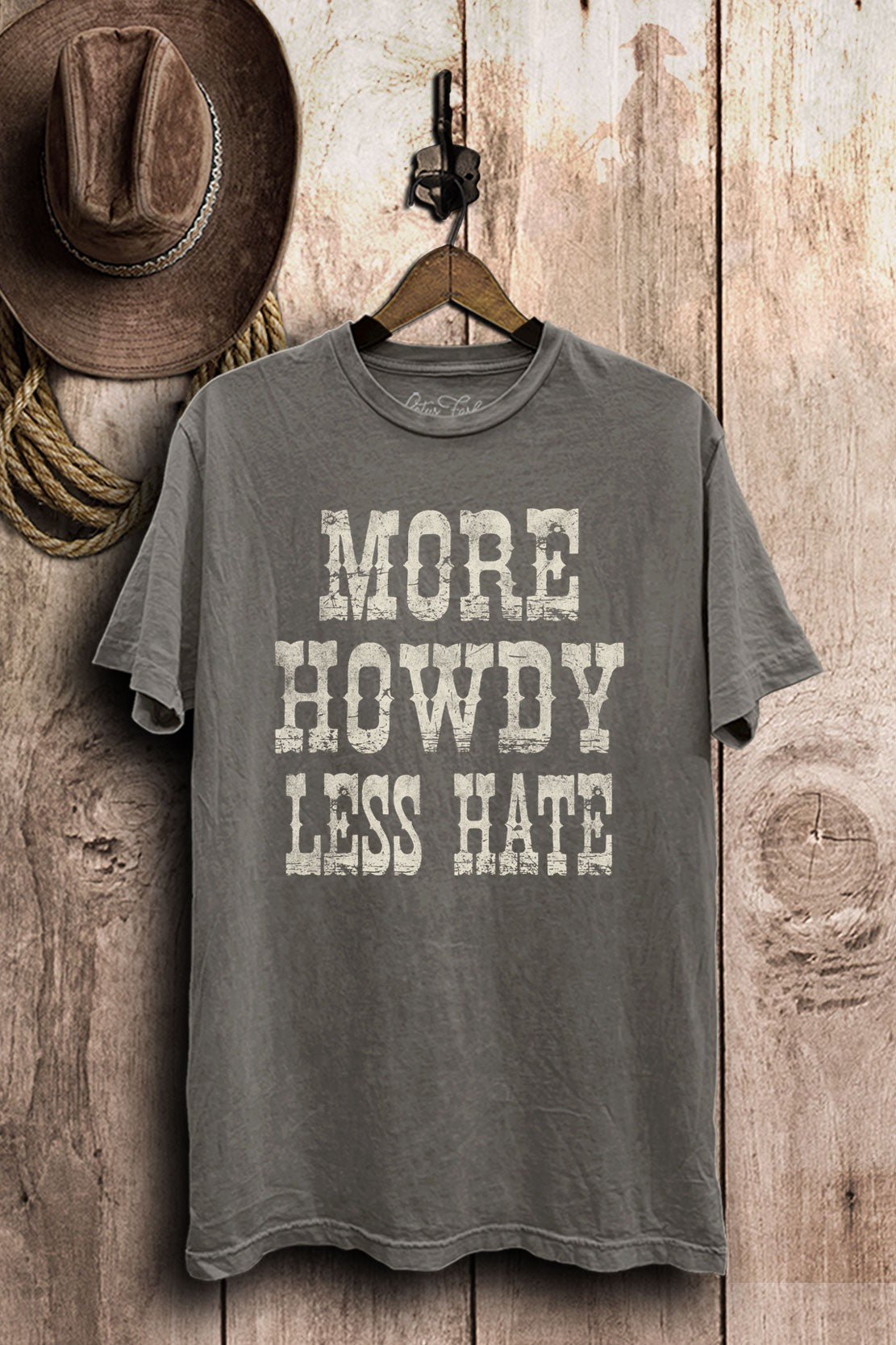 Mineral Wash Howdy Graphic Tee + Grey