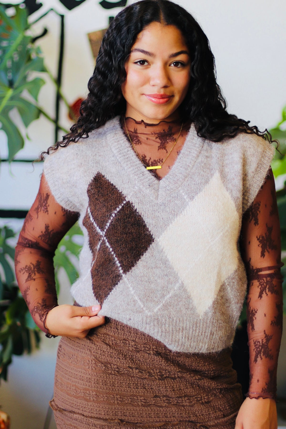 Argyle Sweater Vest + Taupe