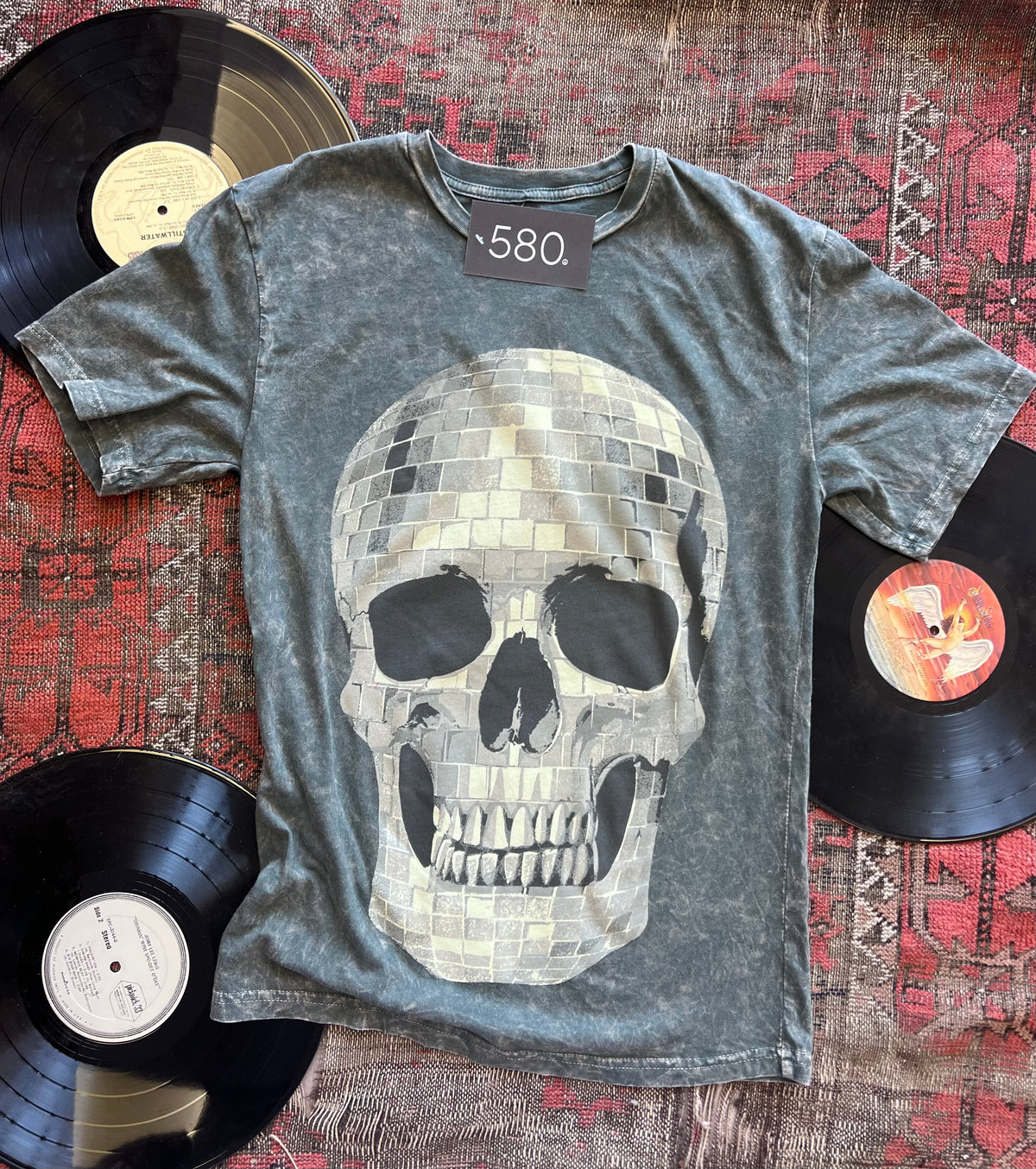 Stone Gray Mineral Wash Disco Ball Skull Graphic Tee