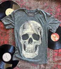 Stone Gray Mineral Wash Disco Ball Skull Graphic Tee