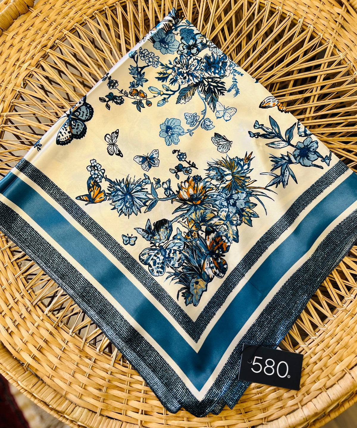XL Blue Silk-Touch Butterfly Scarf