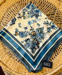 XL Blue Silk-Touch Butterfly Scarf