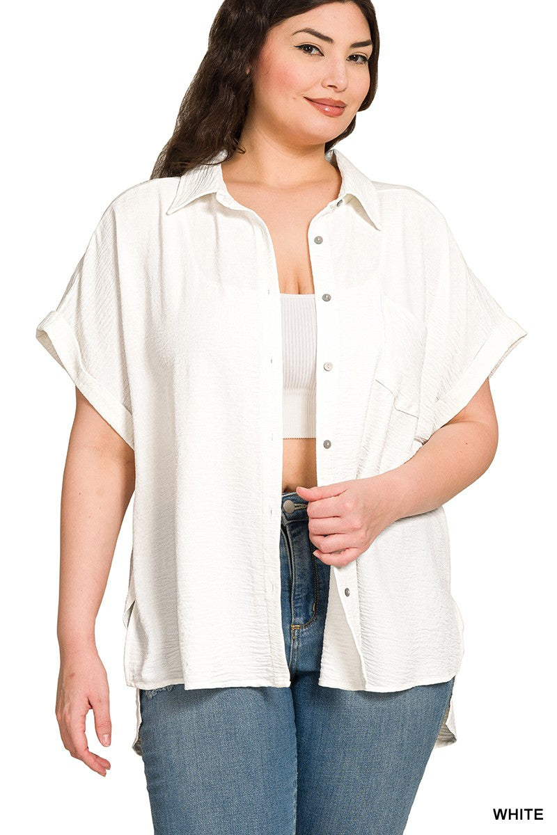 Curve + Indie Button Down Top | White
