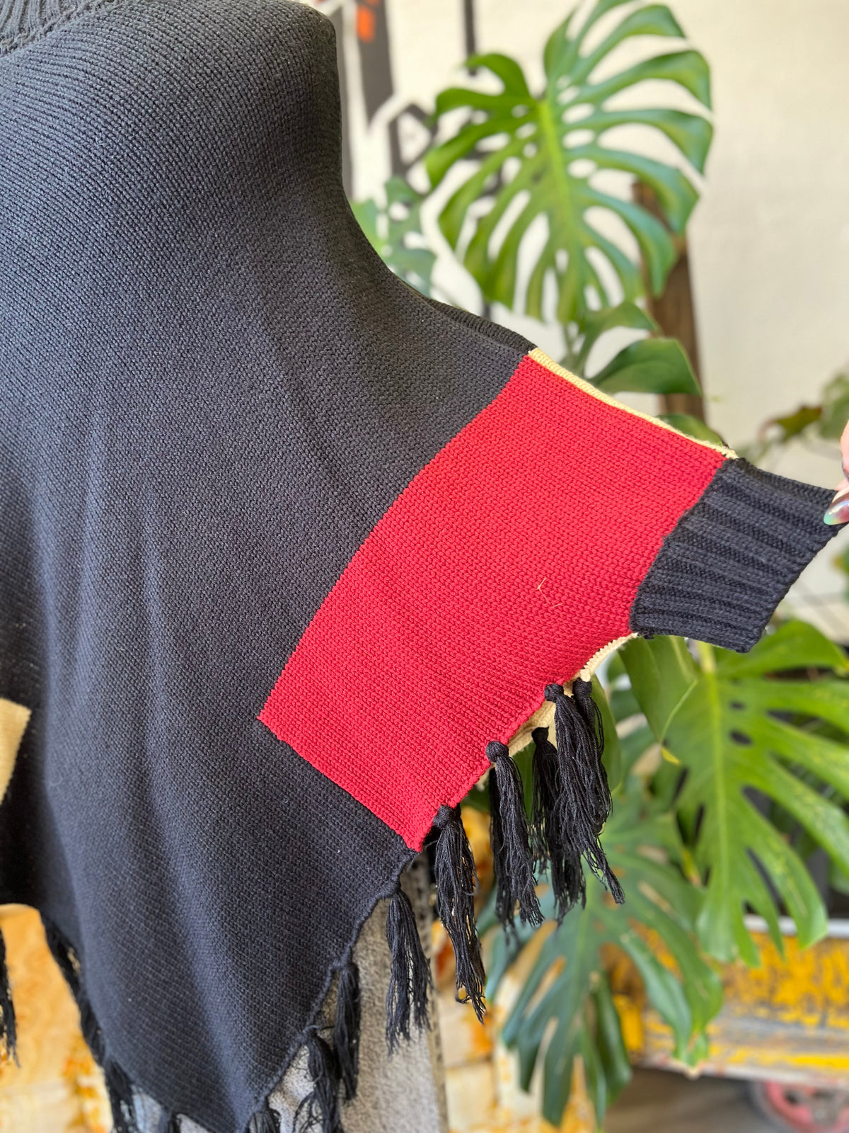 Vault Vintage | Black Fringe Poncho Large