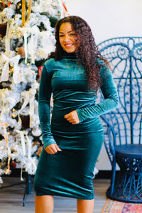 Glitter Velvet Midi Dress + Teal