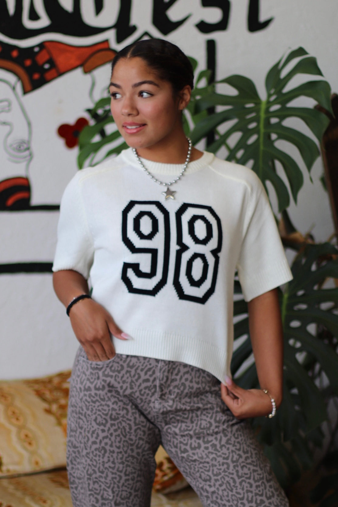 Mellie Short Sleeve 98 Sweater Top + White