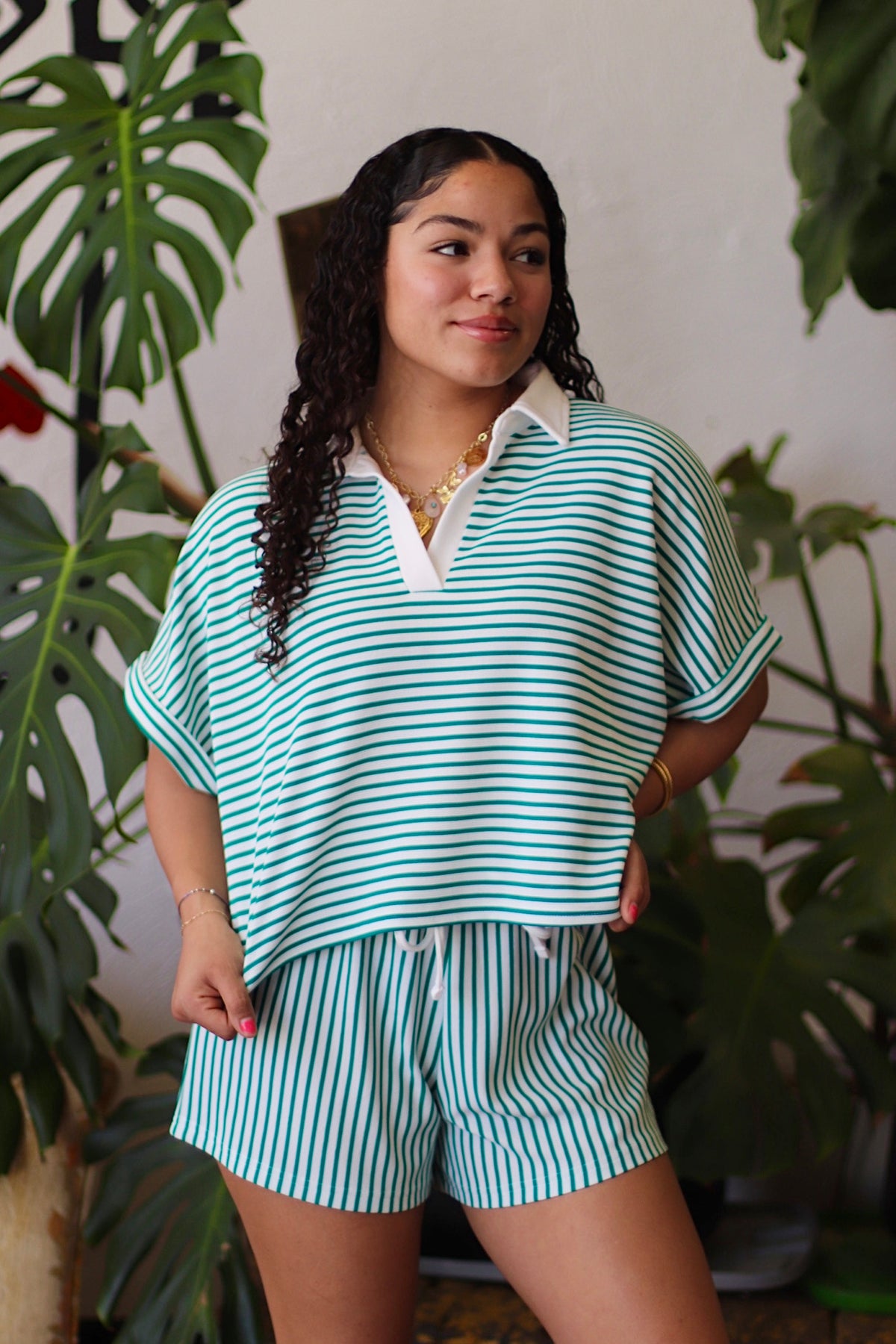 Conrad Striped Short Set + Green