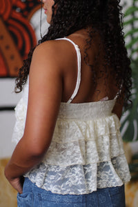 Nina Cream Lace Ruffle Top