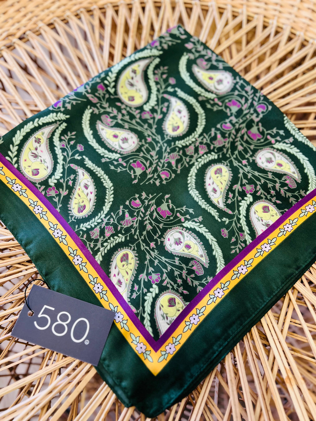 Dark Green Paisley Satin Square Scarf