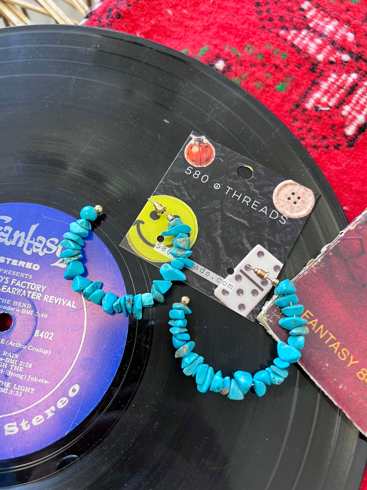 Chunky Turquoise Beaded Hoop Earrings