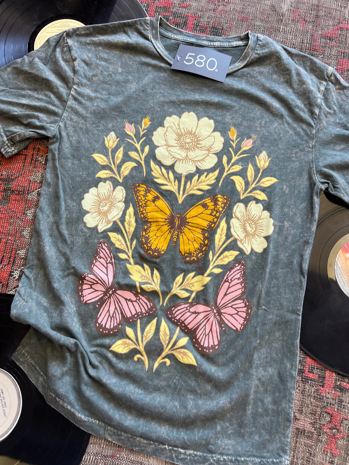 Stone Grey Mineral Wash Butterflies Graphic Tee