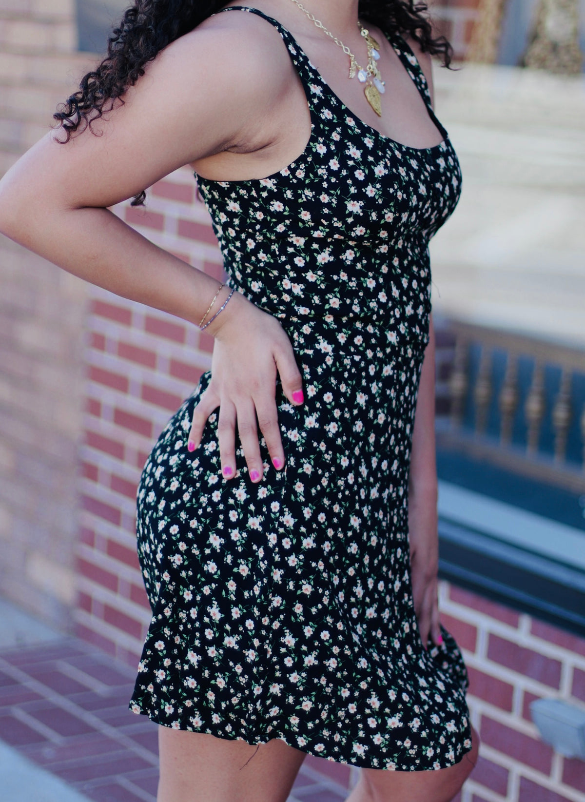 Indie Floral Mini Dress in Black
