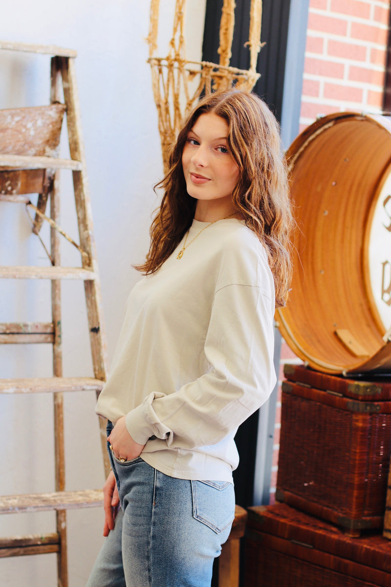 Basic Long Sleeve Top + Taupe