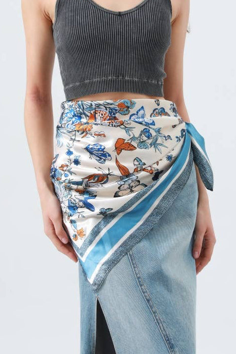 XL Blue Silk-Touch Butterfly Scarf