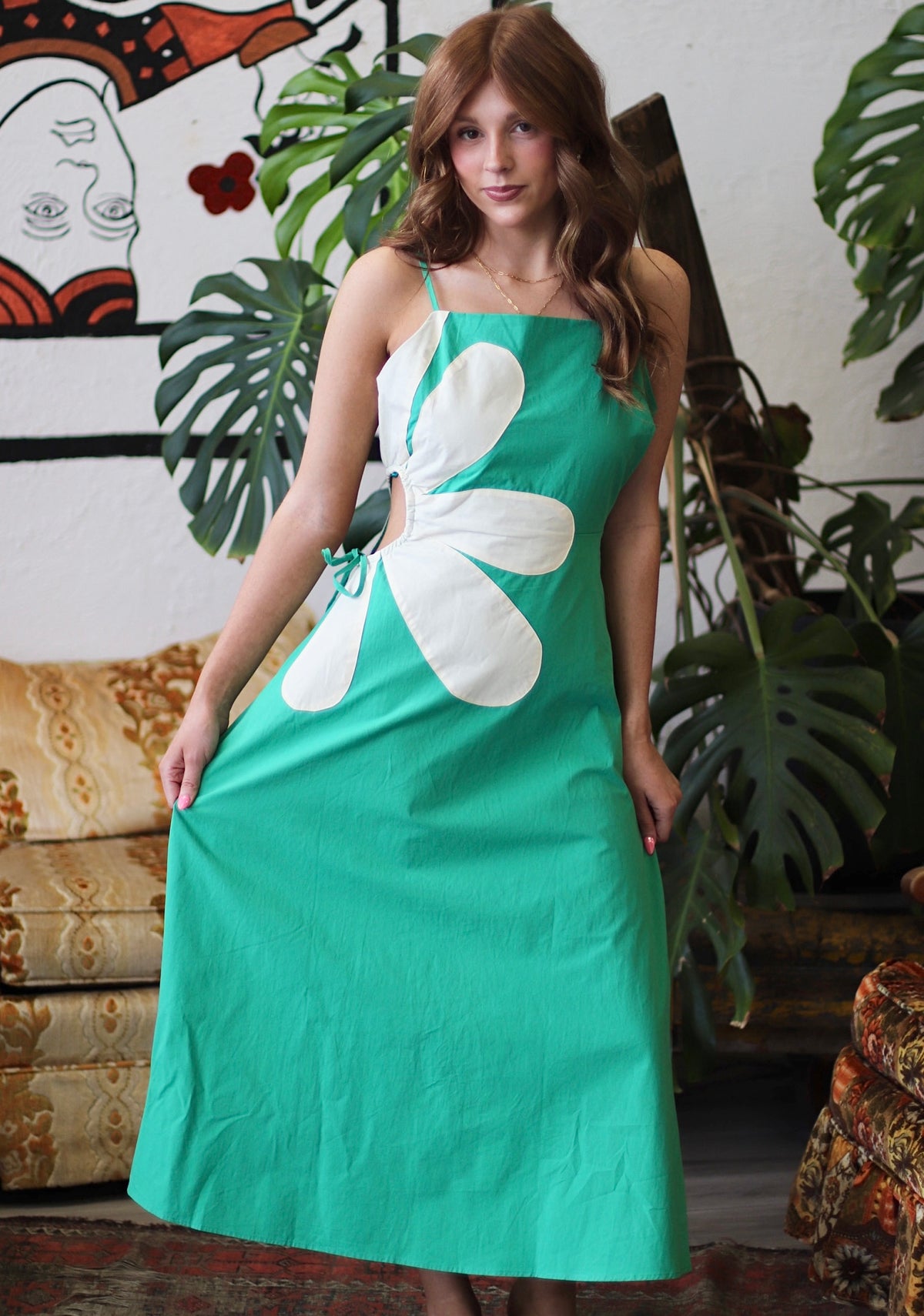 Daisy Cutout Green Midi Dress