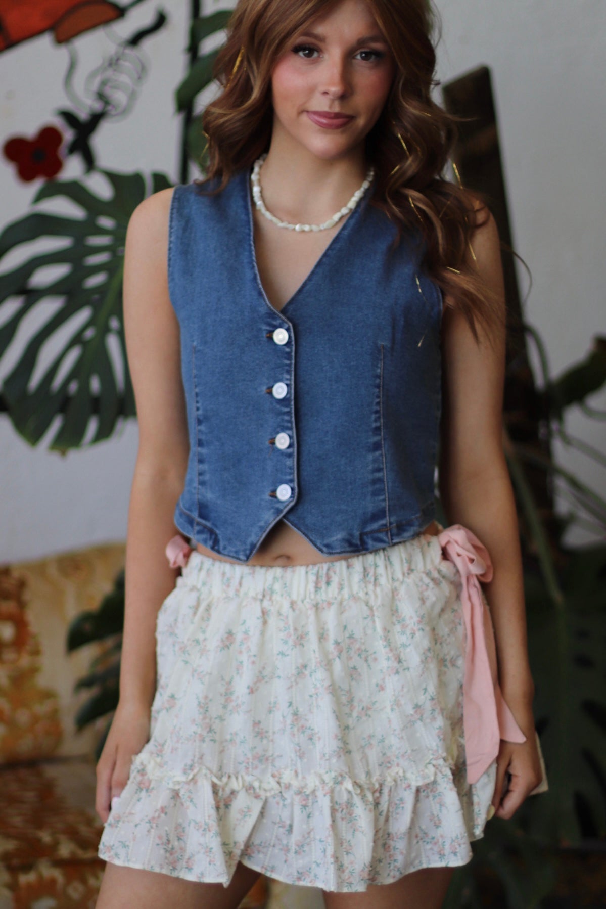Floral Mini Skirt w/ Shorts in Blush